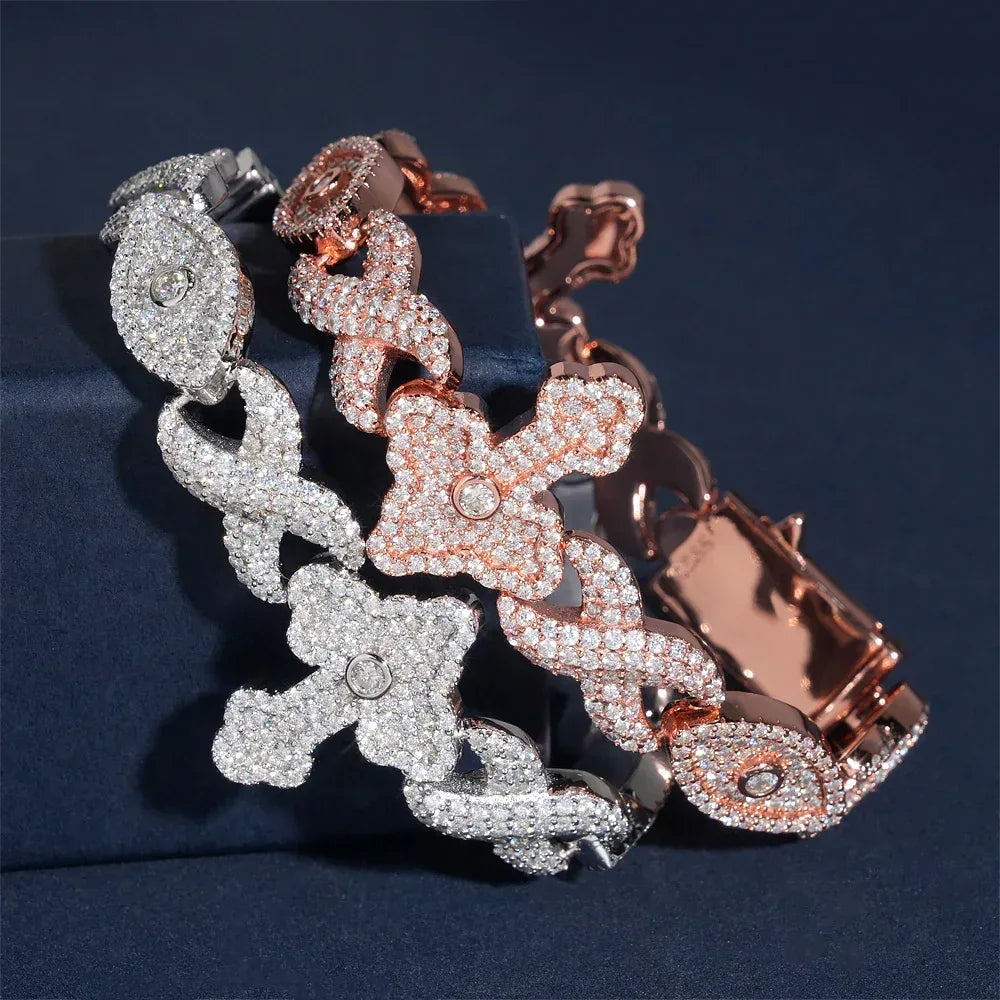 12mm Moissanite Eye & Cross Cuban Link Bracelet – S925 Sterling Silver Iced-Out Hip Hop Men’s Streetwear Jewelry - CaratixJewelry