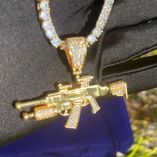 Men's Gun Necklace | Premium Copper CZ Battle Royale Jewelry - CaratixJewelry