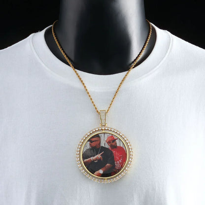 Photo Pendant Necklace Rotating Frame Zircon for Men | Caratix Jewelry - CaratixJewelry