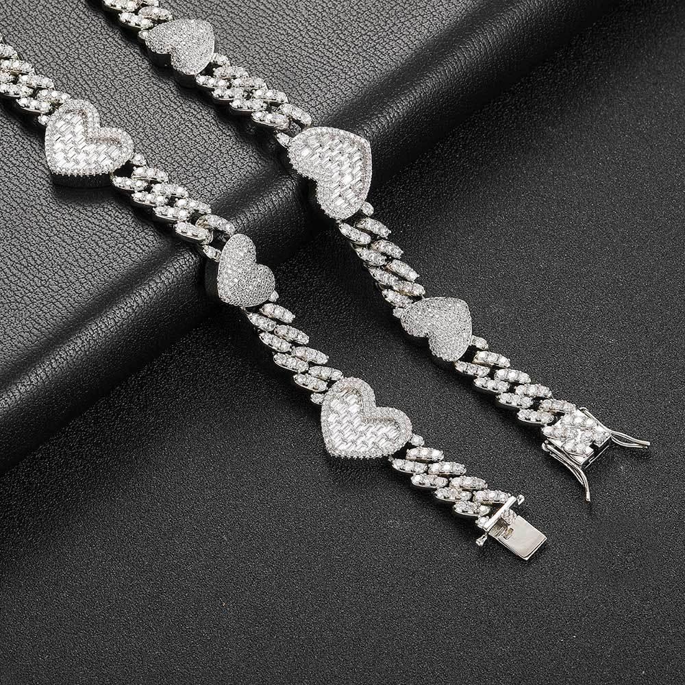 Heart Zircon Cuban Chain Choker Necklace Elegant Jewelry - CaratixJewelry