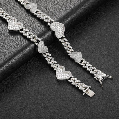 Heart Zircon Cuban Chain Choker Necklace Elegant Jewelry - CaratixJewelry
