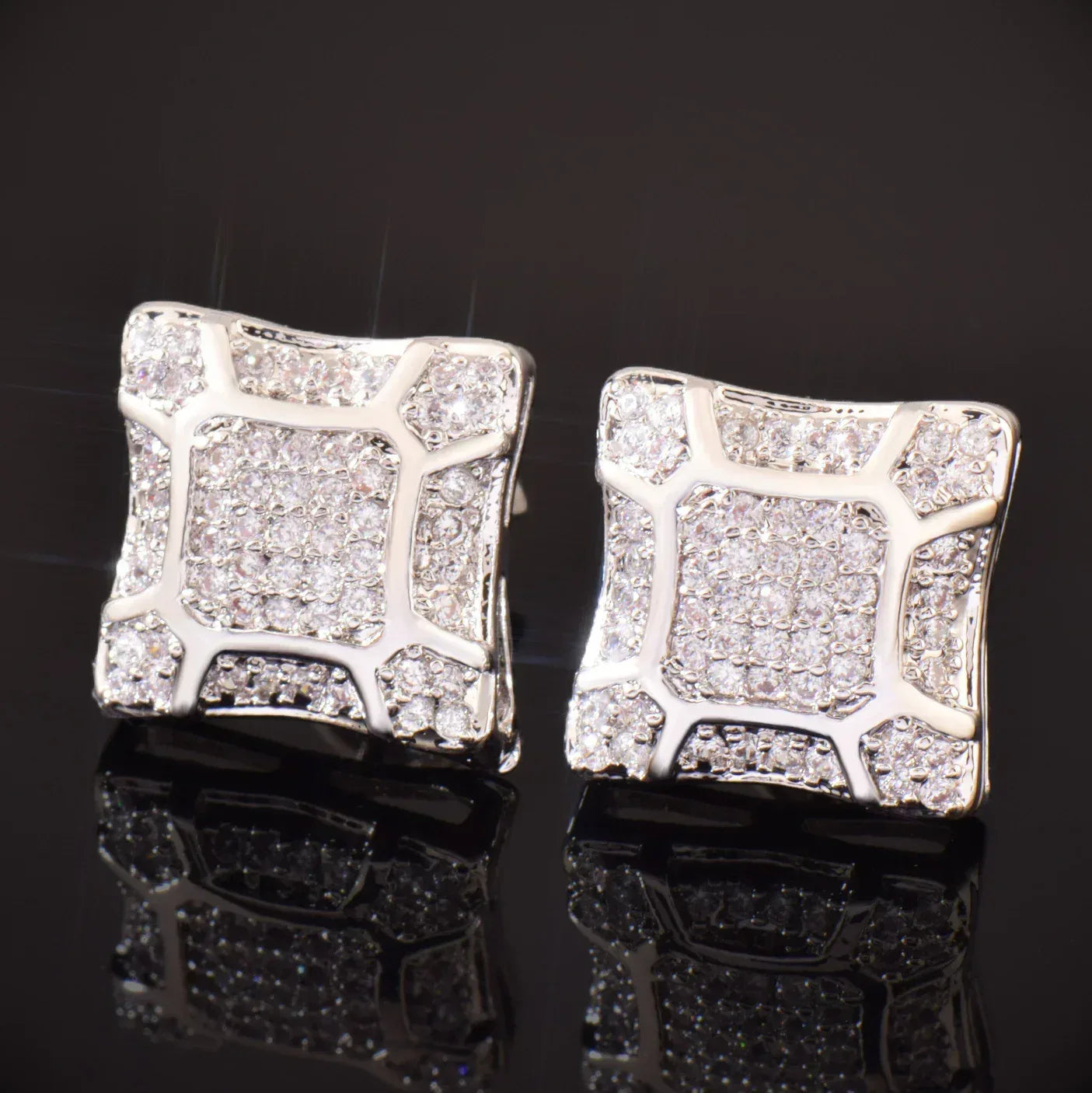 Square Zircon Gold Plated Stud Earrings | Simple & Trendy Hip Hop Jewelry | Caratix Jewelry - CaratixJewelry