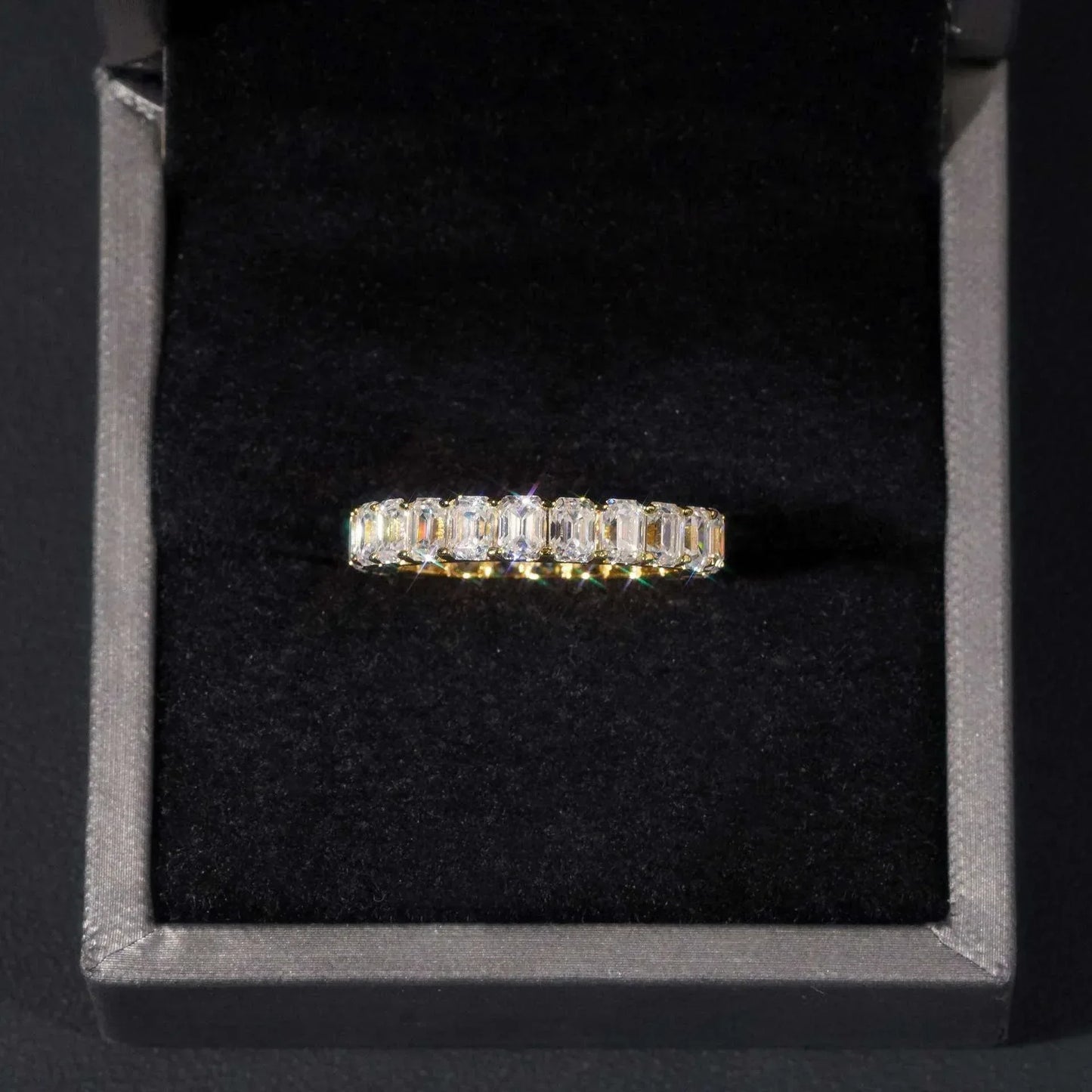 0.3ct Emerald-Cut Moissanite Ring | S925 Silver Unisex Colored Fashion Band - CaratixJewelry