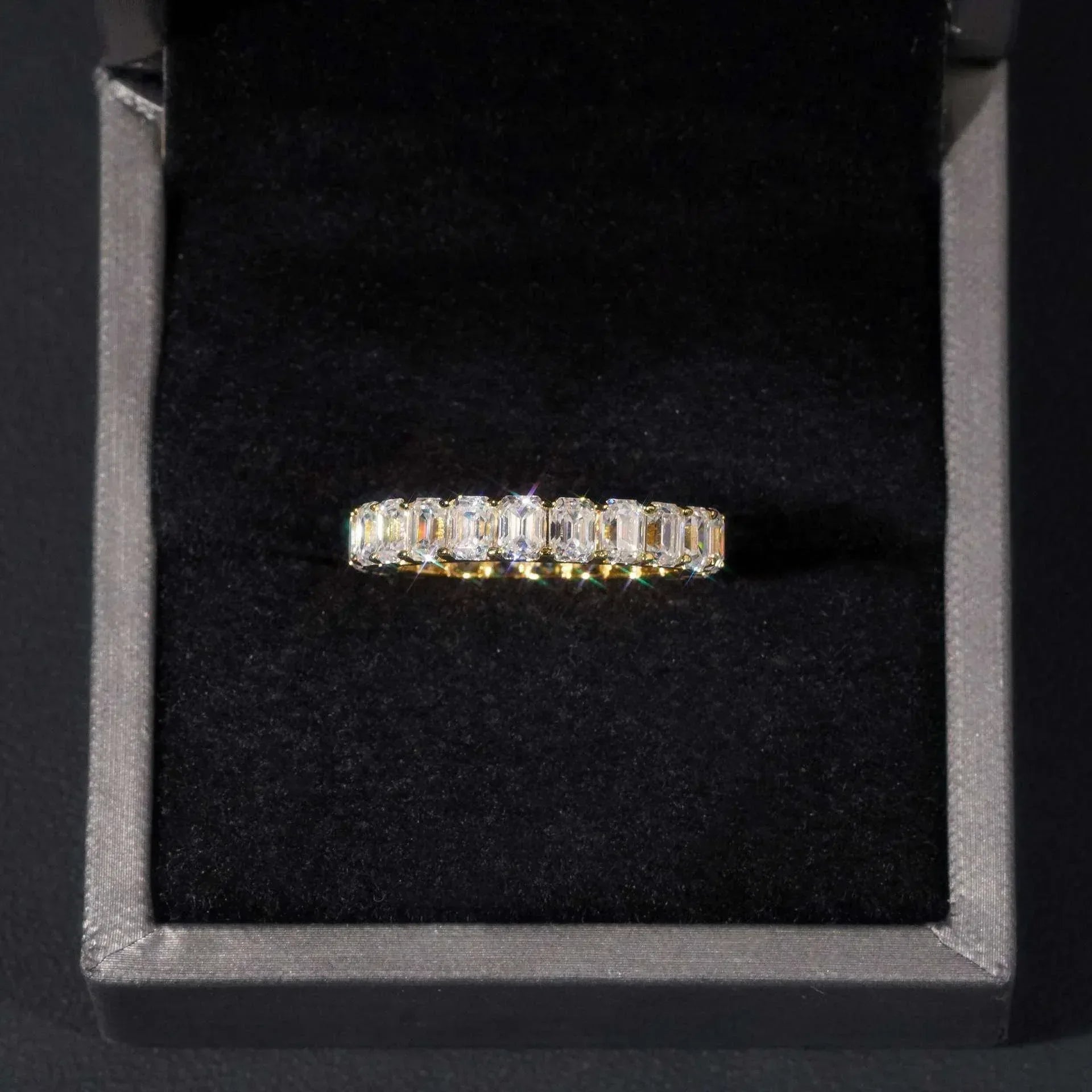 0.3ct Emerald-Cut Moissanite Ring | S925 Silver Unisex Colored Fashion Band - CaratixJewelry