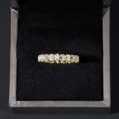 0.3ct Emerald-Cut Moissanite Ring | S925 Silver Unisex Colored Fashion Band - CaratixJewelry