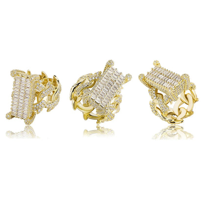 Iced Out Cuban Link Ring | Rectangular Zirconia Men's Band | Caratix