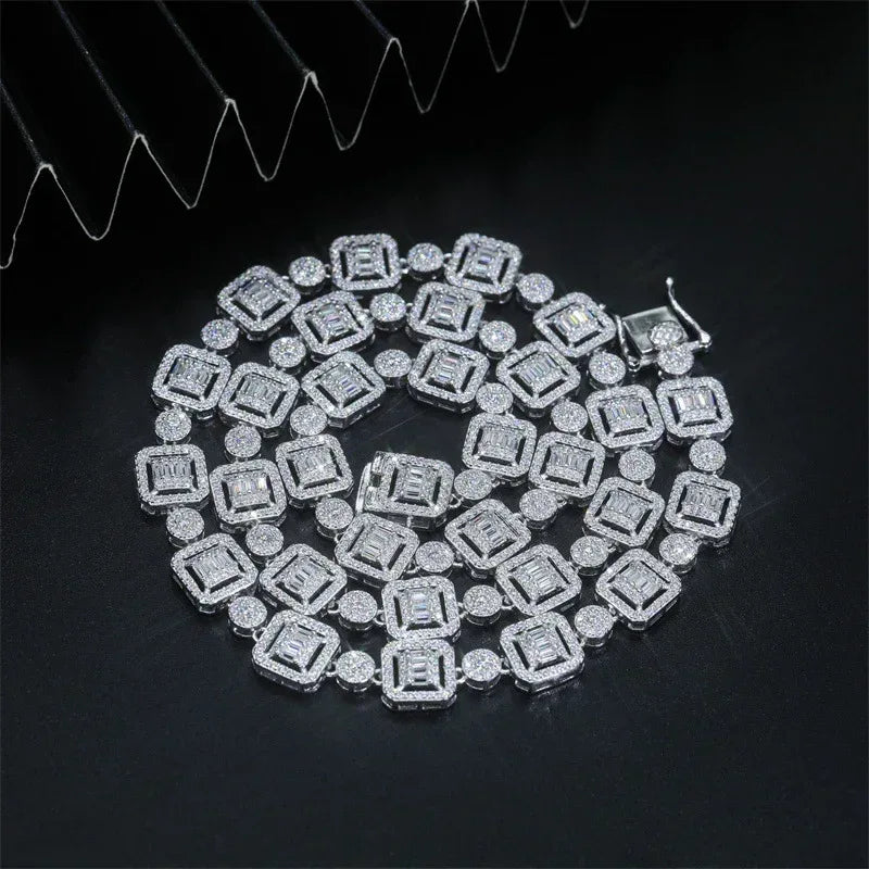 9.5mm Moissanite Step-Cut Cuban Link Necklace | S925 Silver Men’s Hip Hop Chain - CaratixJewelry