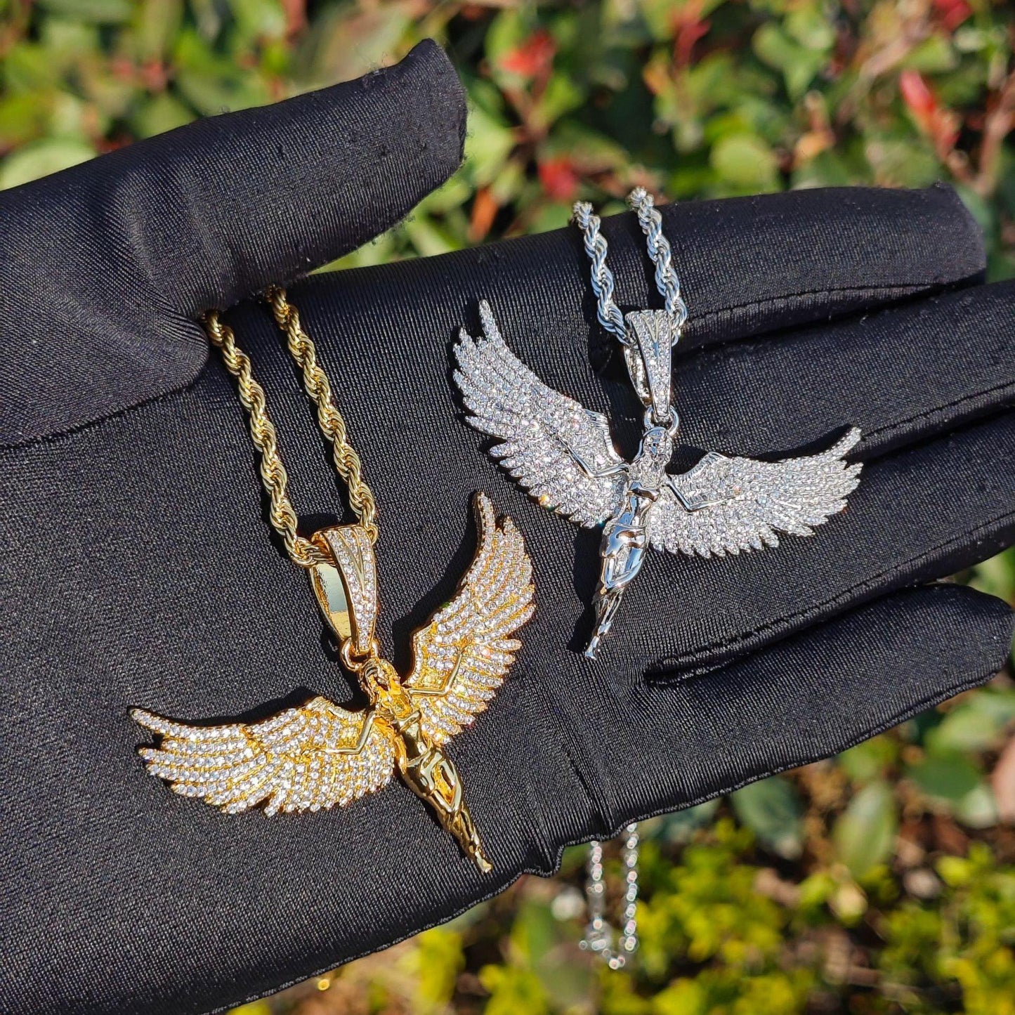 Iced Out Angel Wing Pendant Necklace – Hip Hop CZ Streetwear Jewelry - CaratixJewelry