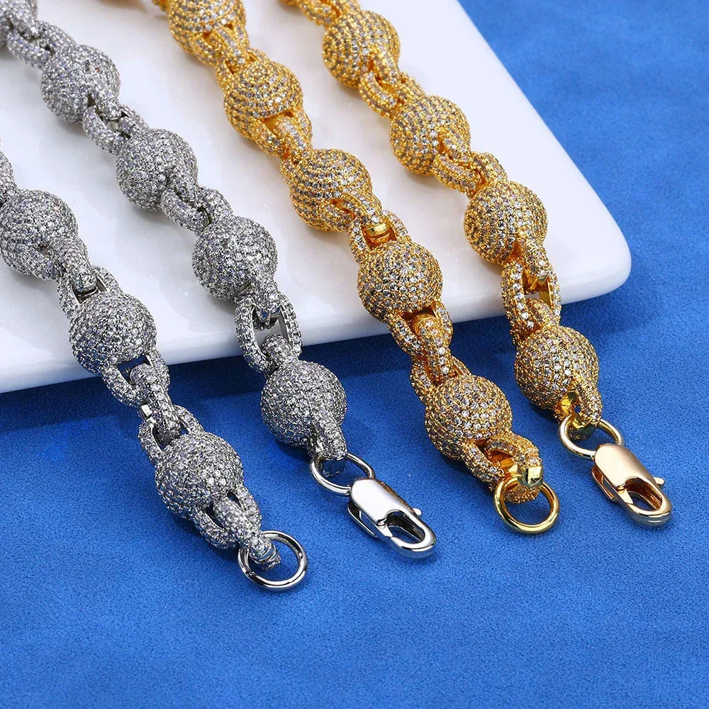 Moissanite Bubble Bead Chain Necklace for Men – S925 Sterling Silver Luxury Hip Hop Jewelry - CaratixJewelry