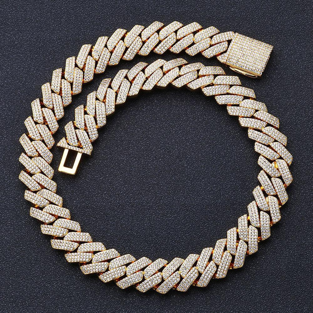 20mm Three-Row Cuban Chain Necklace with Zircon Stones - CaratixJewelry