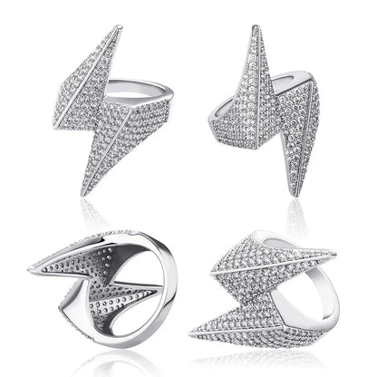 Bold Lightning Bolt Hip Hop Ring | Iced Out Zirconia Statement Band | Caratix