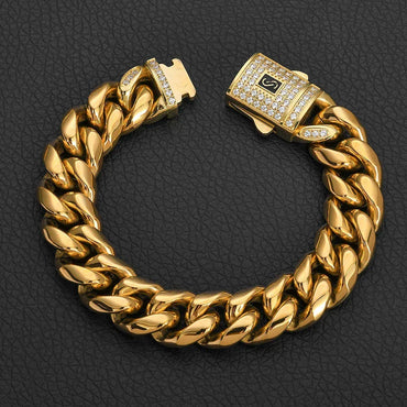 Clasp Cuban Link Bracelet with Polished Stainless Steel - CaratixJewelry