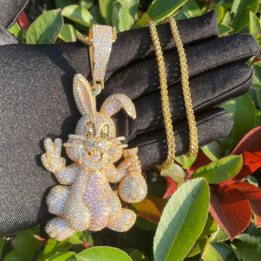Playful Iced Out Cartoon Rabbit Pendant | Men's Hip Hop Bunny Necklace | Premium Copper CZ Animal Jewelry | Streetwear Icon | Caratix - CaratixJewelry