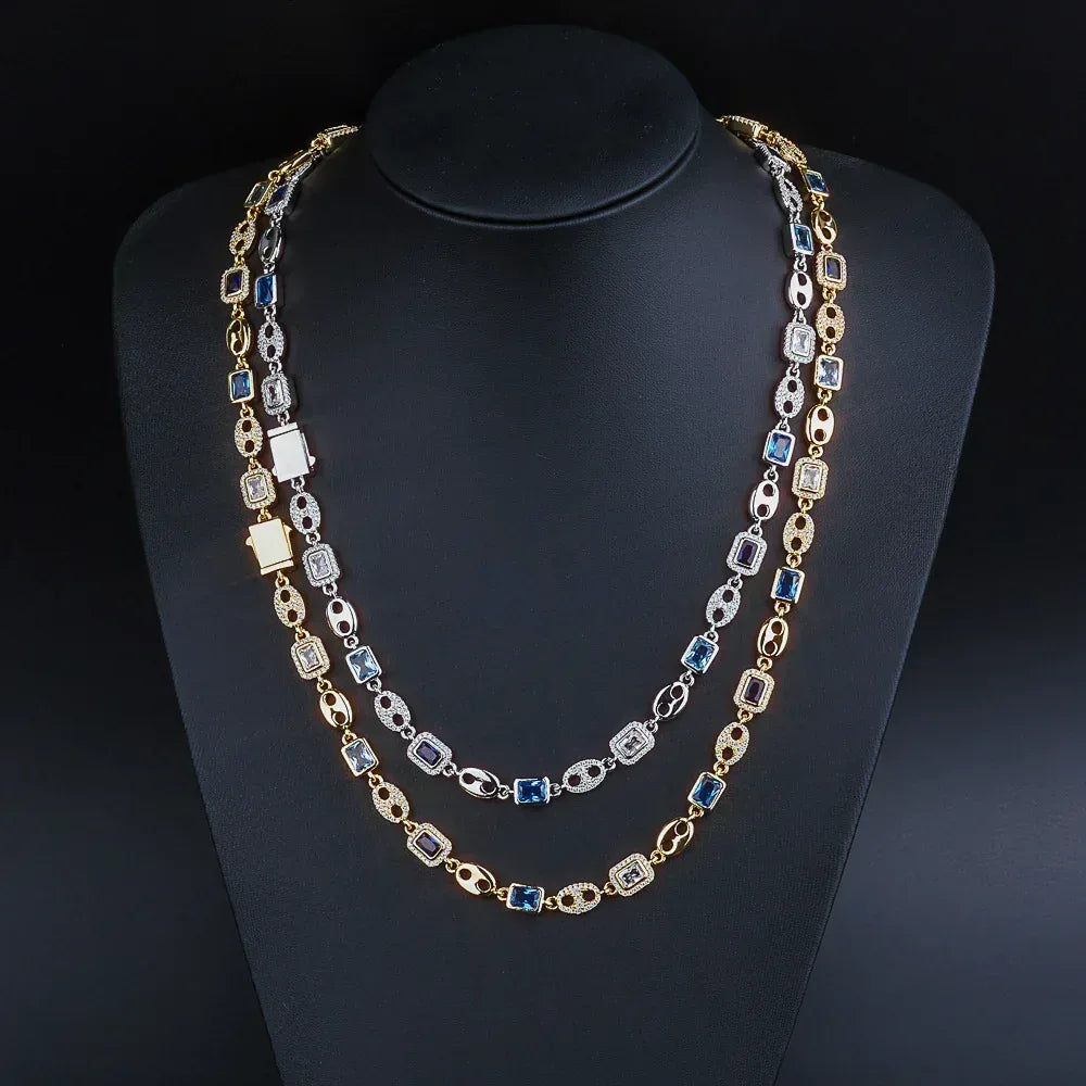 Custom 10mm Blue Gemstone Coffee Bean Chain | Minimalist Iced Out Jewelry | Caratix - CaratixJewelry