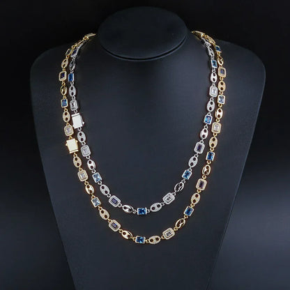 Custom 10mm Blue Gemstone Coffee Bean Chain | Minimalist Iced Out Jewelry | Caratix - CaratixJewelry