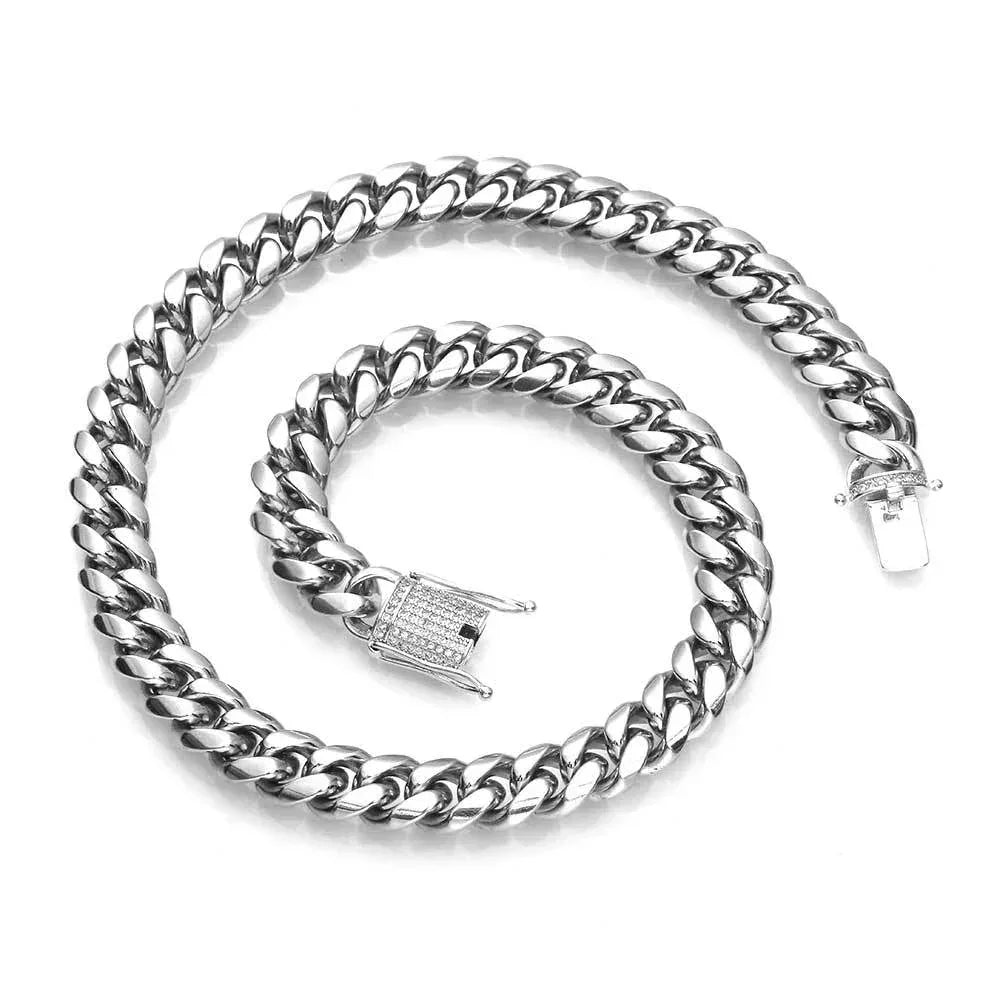 12mm Cuban Chain Necklace with Clasp and 18K Gold Plating for Men | Titanium Steel and Stainless Steel | Caratix Jewelry - CaratixJewelry
