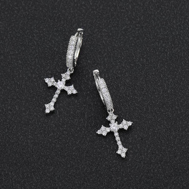 Zircon Cross Stud Earrings with Silver Pin for Men and Women | Trendy Hip Hop Jewelry | Caratix Jewelry - CaratixJewelry