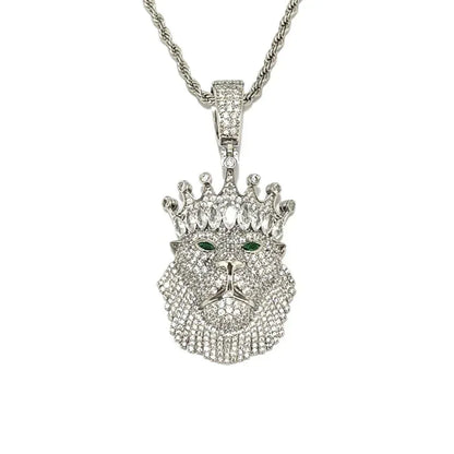 Iced Out Crowned Lion Head Pendant | Men's Real Copper CZ "King" Necklace - CaratixJewelry