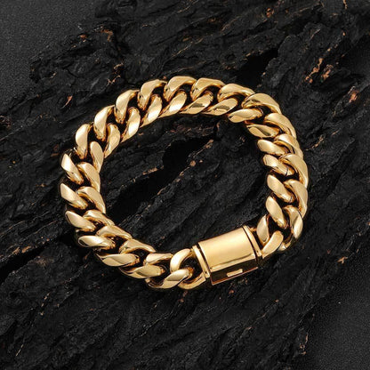 Stainless Steel Titanium Cuban Link Bracelet Polished Round Finish for Men | Caratix Jewelry - CaratixJewelry