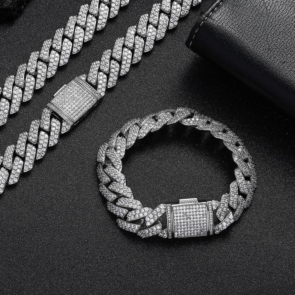 15mm Double-Row Moissanite -Cut Cuban Link Chain – S925 Sterling Silver Iced-Out Hip Hop Men’s Luxury Streetwear Necklace - CaratixJewelry