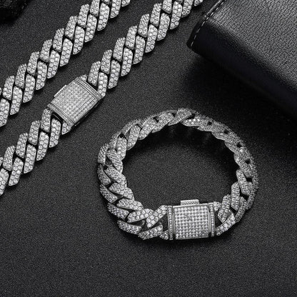 15mm Double Row Cuban Chain Bracelet with Zircon - CaratixJewelry
