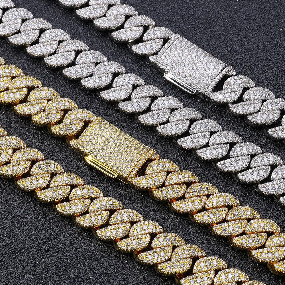 14mm Cuban Chain Necklace with Full Zircon Stones and Flip Clasp - CaratixJewelry