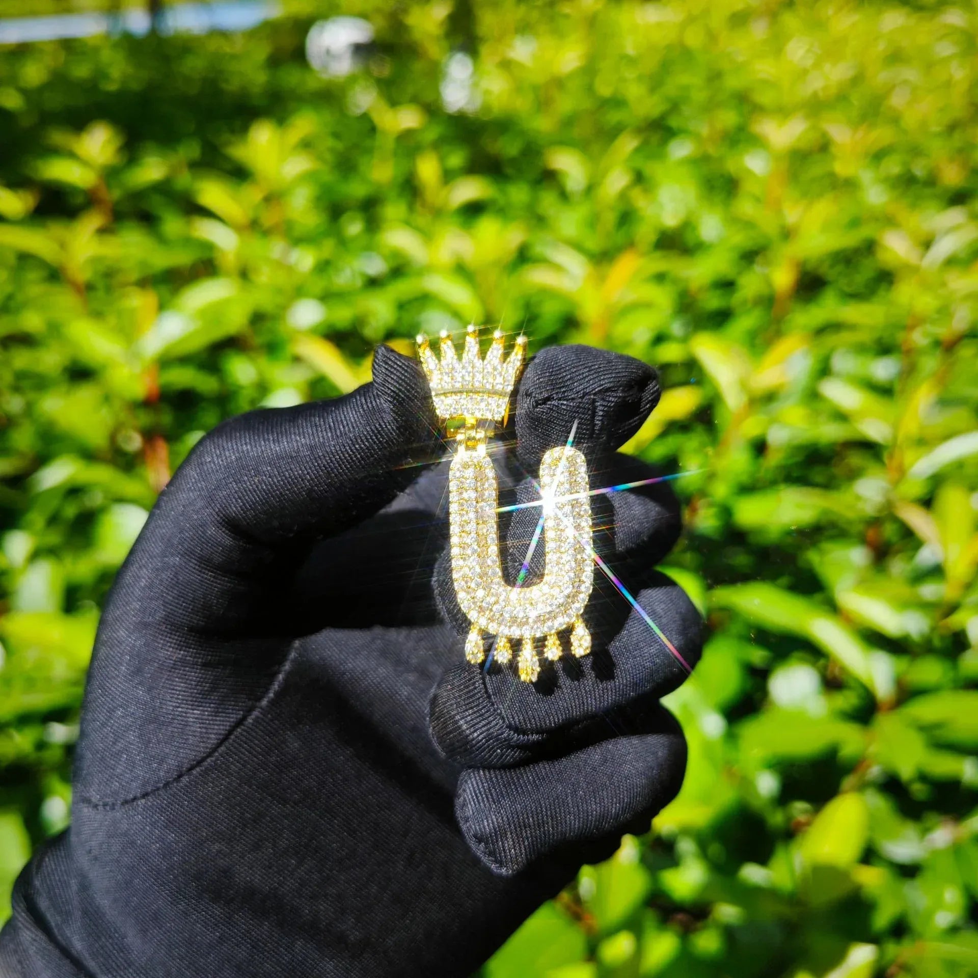 Crown Teardrop Letter Pendant | CZ Iced Out Hip Hop Initial Necklace - CaratixJewelry