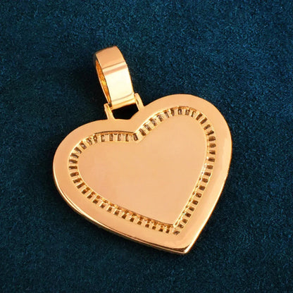 Heart Photo T-Bar Pendant | Iced Out CZ DIY Custom Picture Hip Hop Couple Necklace - CaratixJewelry
