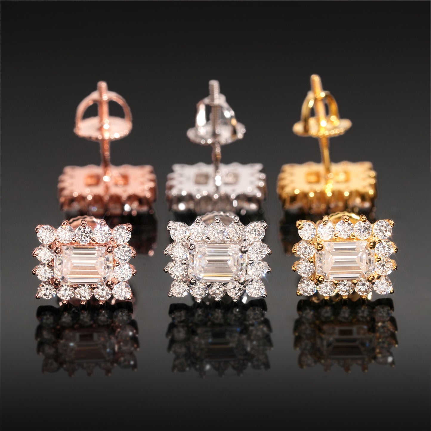 Square Lace Moissanite Stud Earrings - Elegant S925 Silver Geometric Bling | Caratix