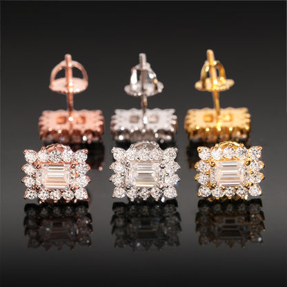 Square Lace Moissanite Stud Earrings - Elegant S925 Silver Geometric Bling | Caratix