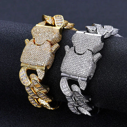 18mm Triple Row T-Cut Zircon Cuban Link Bracelet for Men | Caratix Jewelry - CaratixJewelry