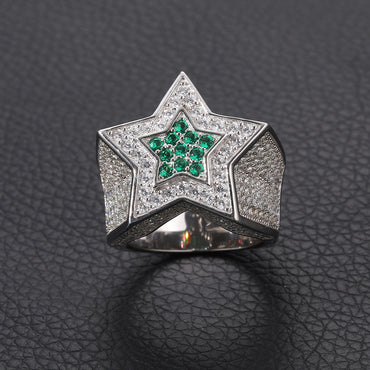 Men's S925 Sterling Silver Moissanite Star Ring – Blue Sapphire Hip-Hop Statement Band