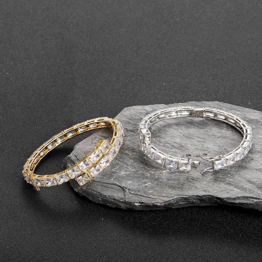Single Row Rectangular Zircon Stone Bracelet for Men | 18K Gold Plated Hip Hop Jewelry | Caratix Jewelry - CaratixJewelry
