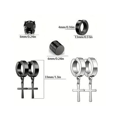 Magnetic Cross Earrings Set - Non-Pierced Zircon Studs | Caratix