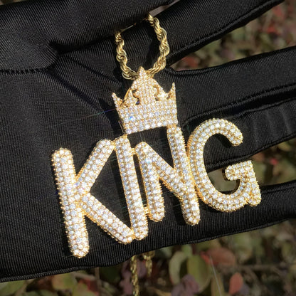 KING Letter Pendant Necklace | Iced Out Hip Hop Streetwear Jewelry - CaratixJewelry