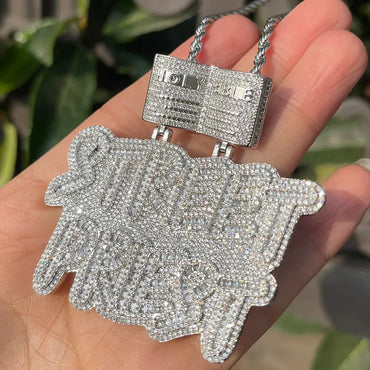 Iced Out "Street Priest" Letter Pendant | Men's Urban Wisdom Necklace | Premium Copper CZ Slogan Jewelry | OG Status Bling | Caratix - CaratixJewelry