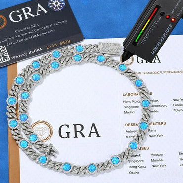 Blue Gemstone Moissanite Cuban Link Chain – Custom S925 Sterling Silver Iced-Out Hip Hop Men’s Trendy Streetwear Necklace - CaratixJewelry