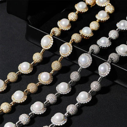 10mm Pearl Moissanite Necklace | S925 Silver Men’s Hip Hop Jewelry - CaratixJewelry