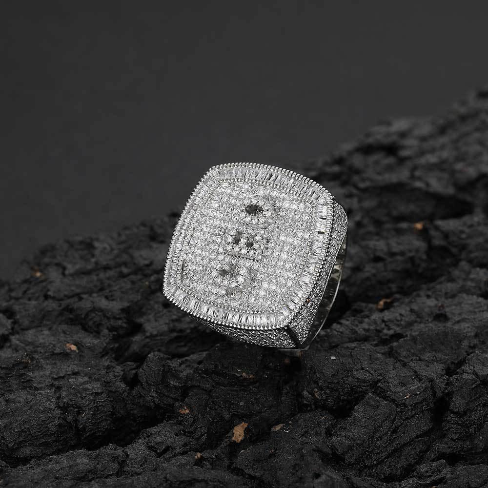 Custom DIY Alphabet Zircon Ring for Men | Trendy Hip Hop Jewelry with Copper Setting | Caratix Jewelry - CaratixJewelry