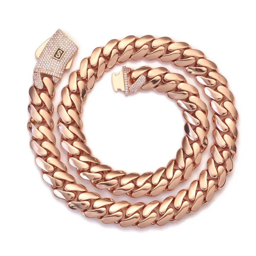 Polished Cuban Chain Necklace 14K Gold Tone Hip Hop Jewelry for Men | Caratix Jewelry - CaratixJewelry
