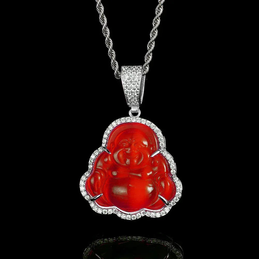 Custom Cat's Eye Stone Maitreya Buddha Pendant Necklace with Zircon Stones for Men and Women | Caratix Jewelry - CaratixJewelry