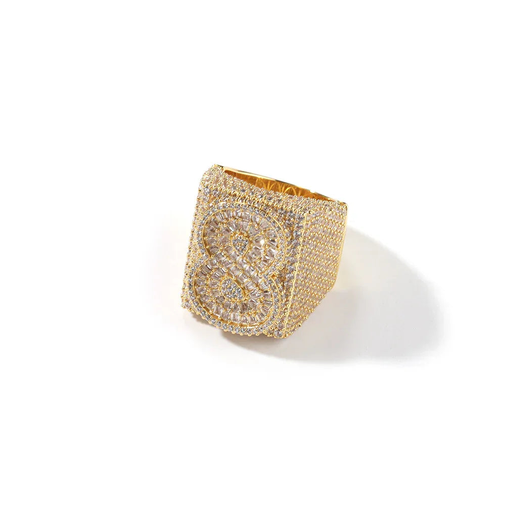 Custom Men's S925 Silver Moissanite Ring | Initial & Number Iced Out Band | Caratix