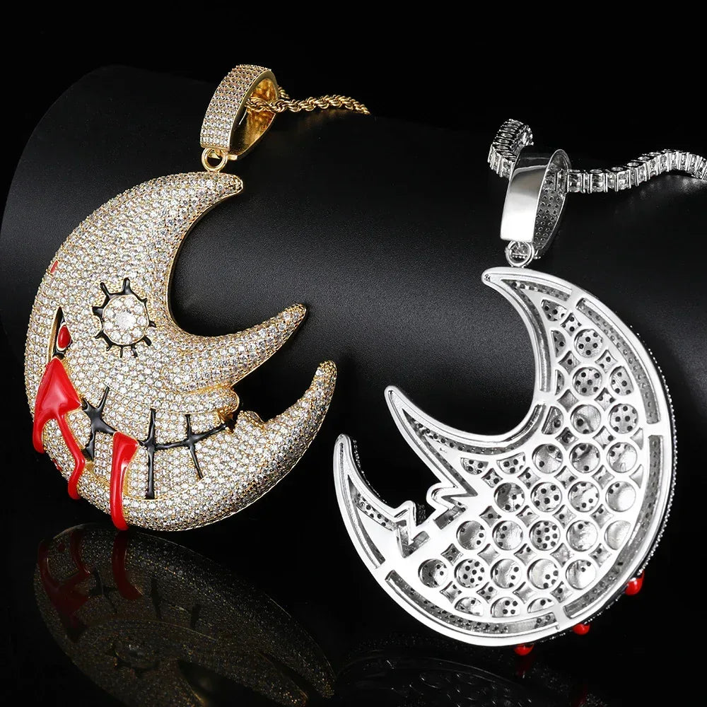 Trippie Redd Moon Pendant Necklace with Zircon Stones for Men | Caratix Jewelry - CaratixJewelry