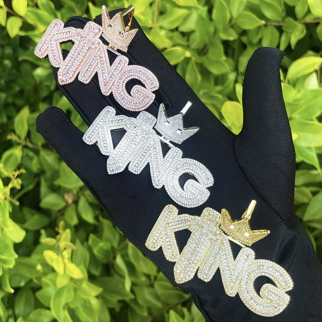 Iced Out Crowned KING Pendant | Men's Royal Statement Necklace - CaratixJewelry