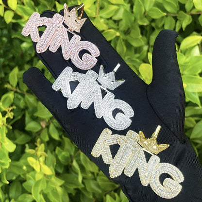 Iced Out Crowned KING Pendant | Men's Royal Statement Necklace - CaratixJewelry