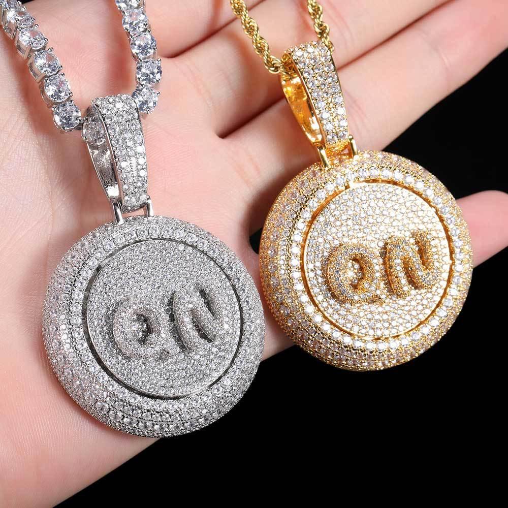 Custom Rotating Letter Pendant Necklace with Micro-Pave Zircon Stones for Men | Caratix Jewelry - CaratixJewelry