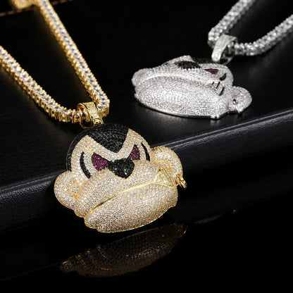 Street Gorilla Pendant Necklace with Copper Frame and Zircon Stones, Gold Plated for Men | Caratix Jewelry - CaratixJewelry
