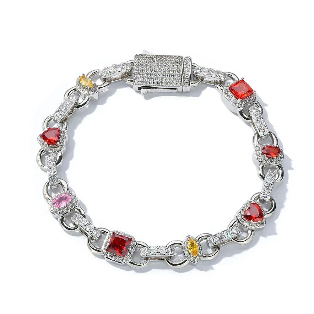 10mm Colorful Gemstone Bracelet Luxury Hip Hop Jewelry for Men | Caratix Jewelry - CaratixJewelry