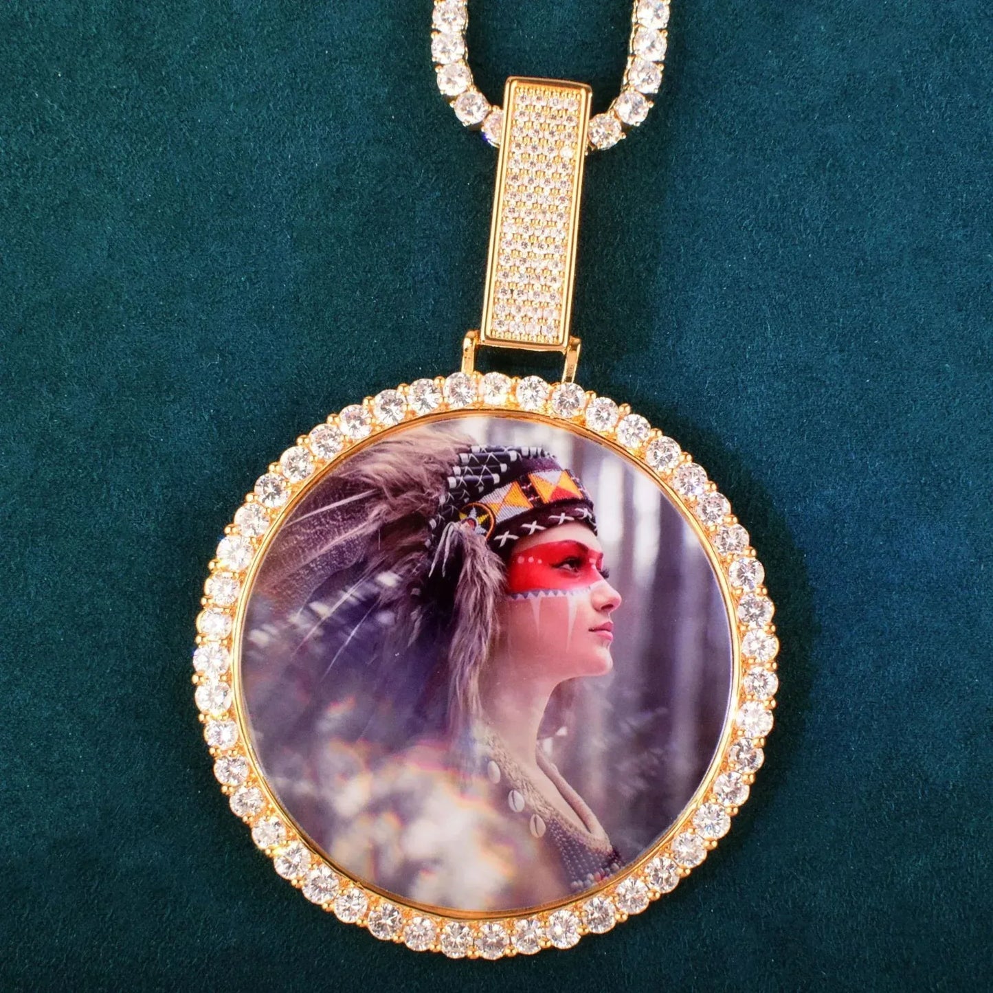 Large Round Epoxy Photo Pendant | Solid CZ Iced Out DIY Custom Hip Hop Necklace - CaratixJewelry