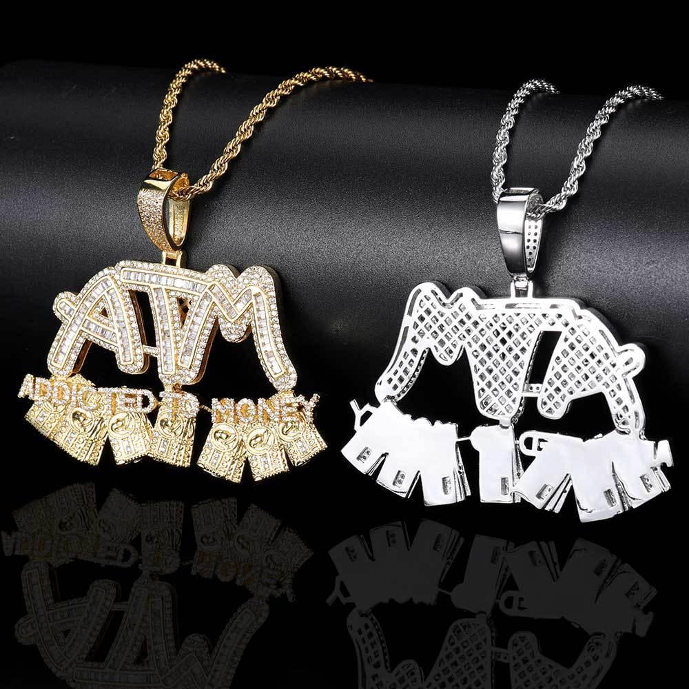 ATM Dollar Letter Pendant Necklace with T-Shaped Zircon Stones for Men | Caratix Jewelry - CaratixJewelry